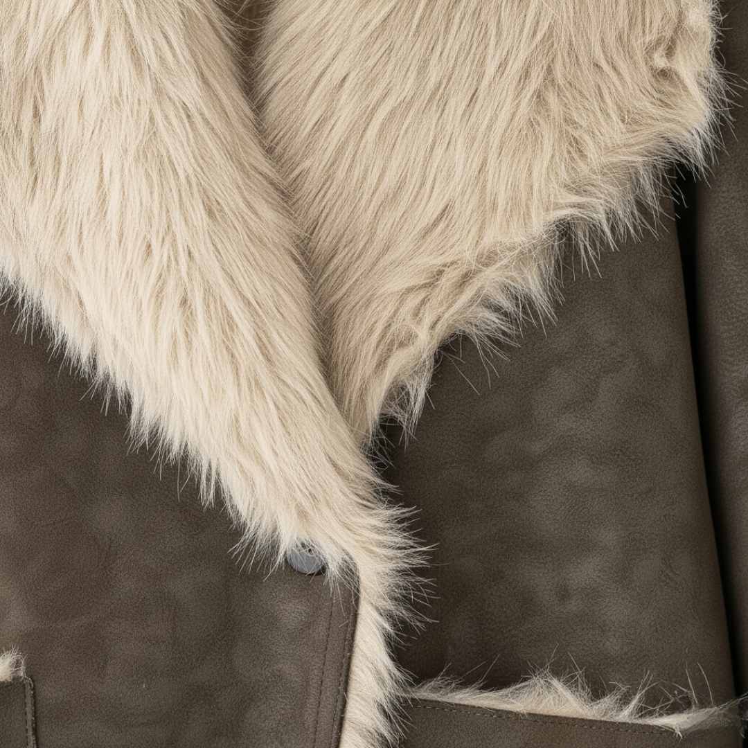 Brown Women's Coat in Synthetic Fabric with Faux Fur Collar