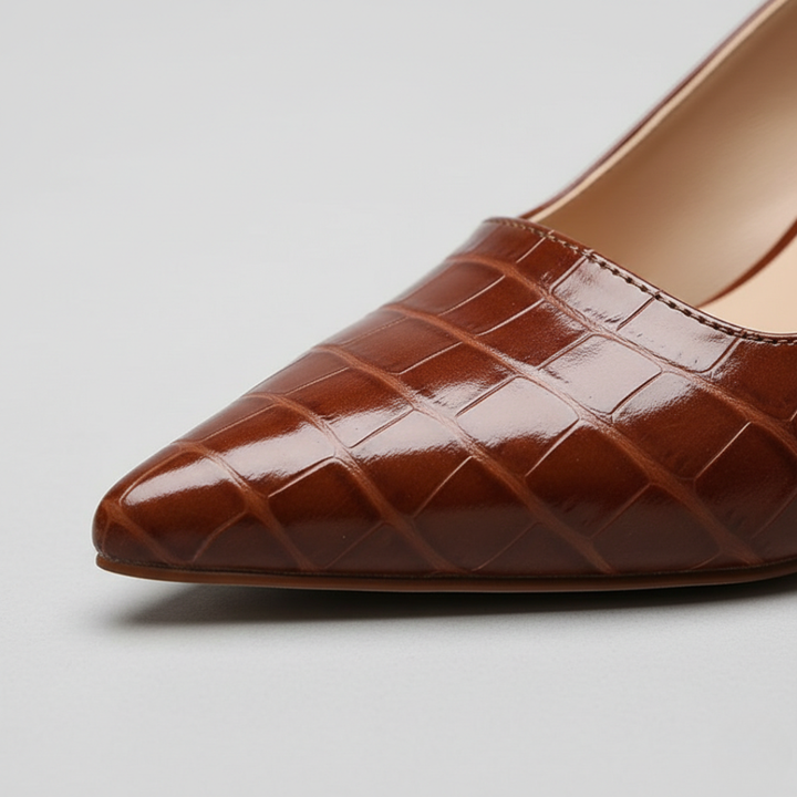 Scarpe slingback da donna con tacco largo effetto coccodrillo