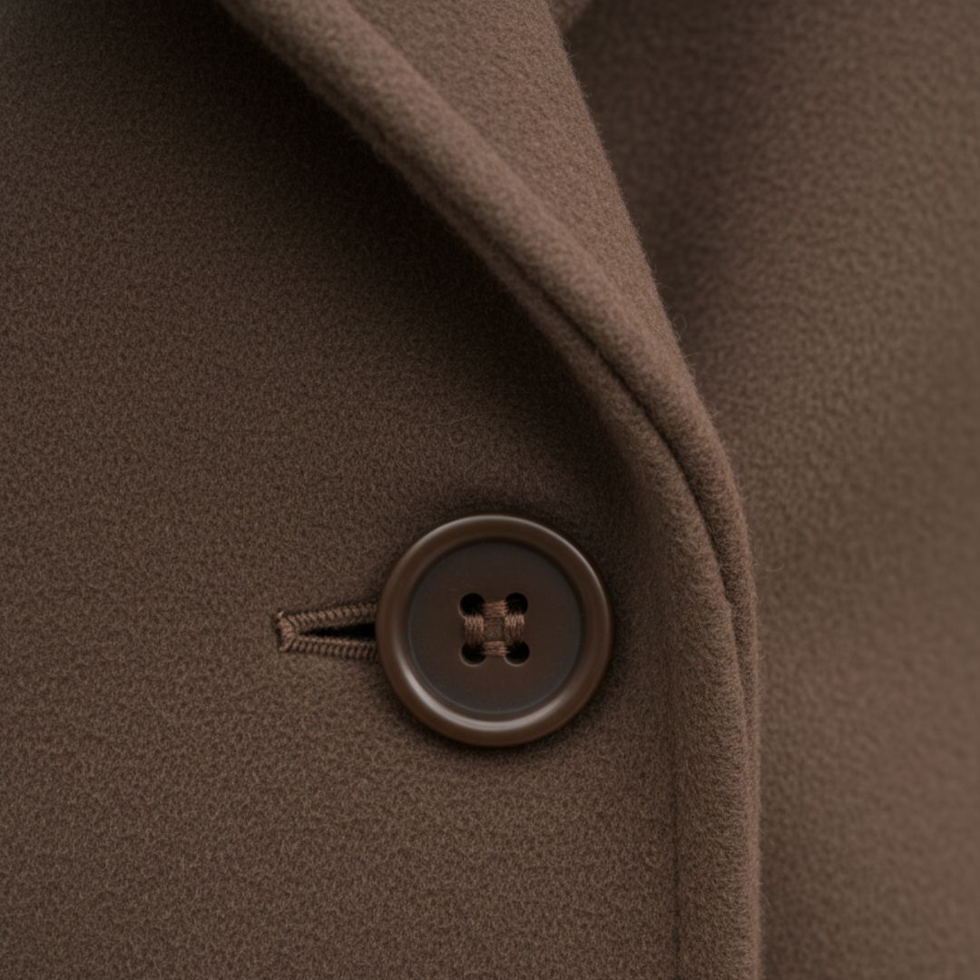 Brown Long Women's Coat with Double-Breasted Design and Cape