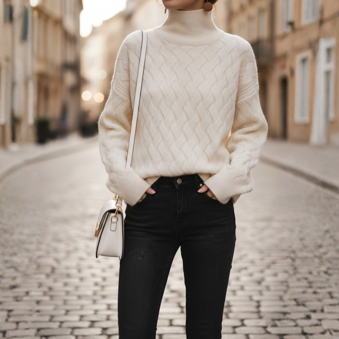 Women's High Neck Cable Knit Winter Sweater