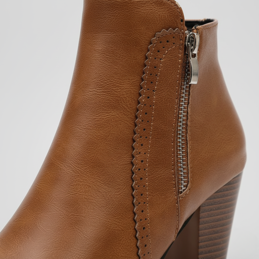 Women's Synthetic Leather Ankle Boots with Heel and Zipper