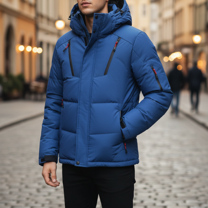 Men's Winter Down Jacket with Hood and Zipper
