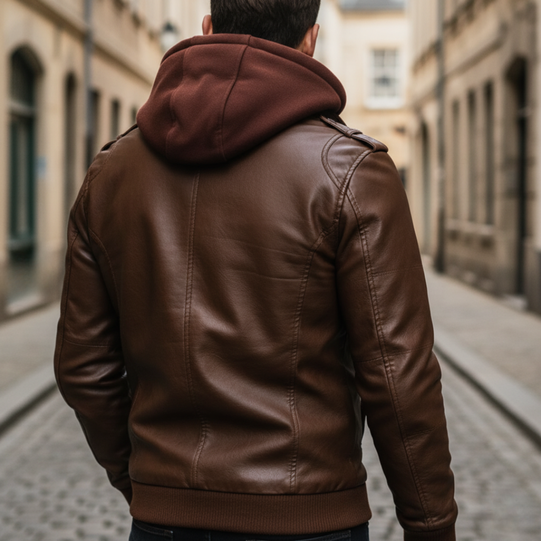 Men's Synthetic Leather Jacket with Hood