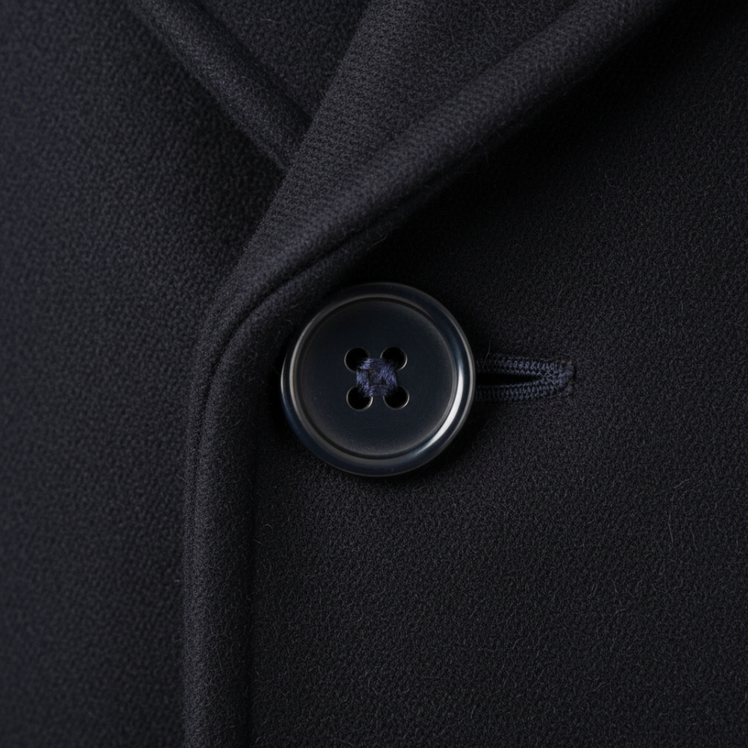 Dark Blue Men's Wool Blend Double-Breasted Winter Coat