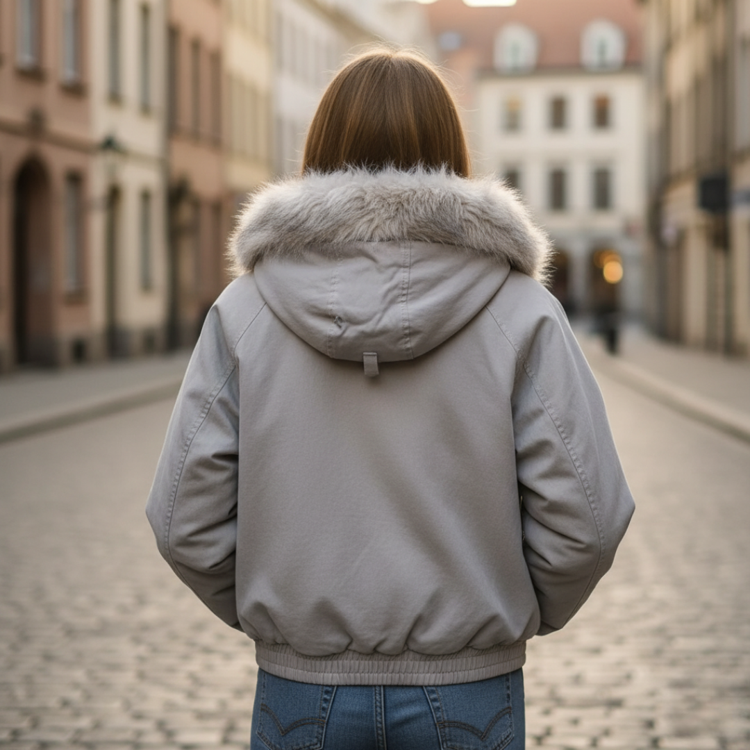 Women's Bomber Jacket with Hood in Fabric