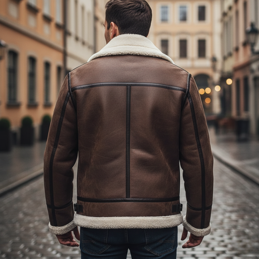 Men's Aviator Jacket Faux Leather with Sherpa Lining