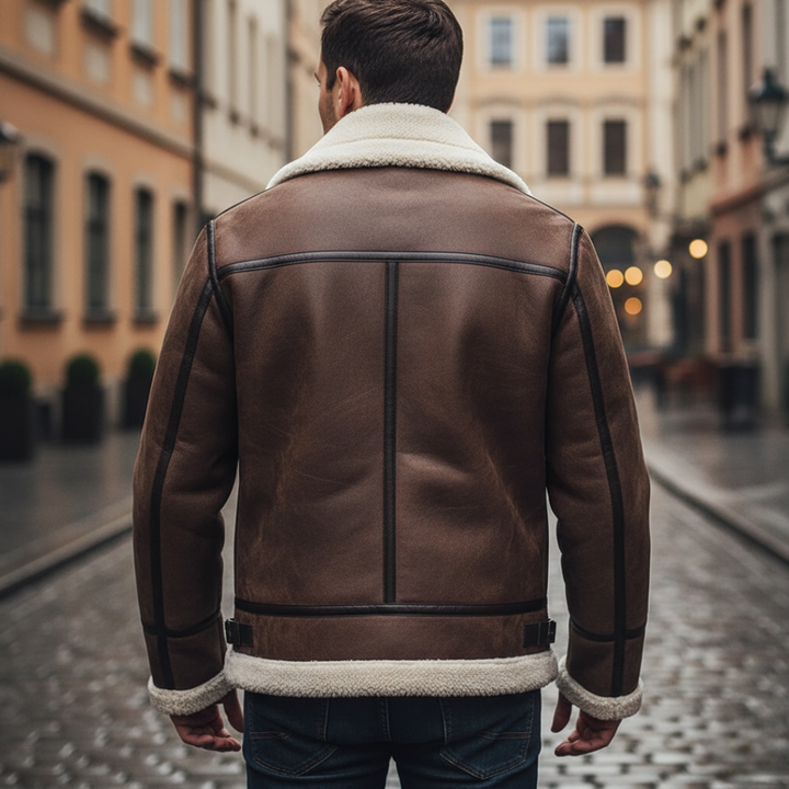 Men's Aviator Jacket Faux Leather with Sherpa Lining