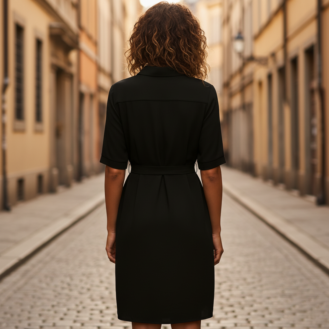 Women's Chemisier Dress Made of High-Quality Material with Three-Quarter Sleeves