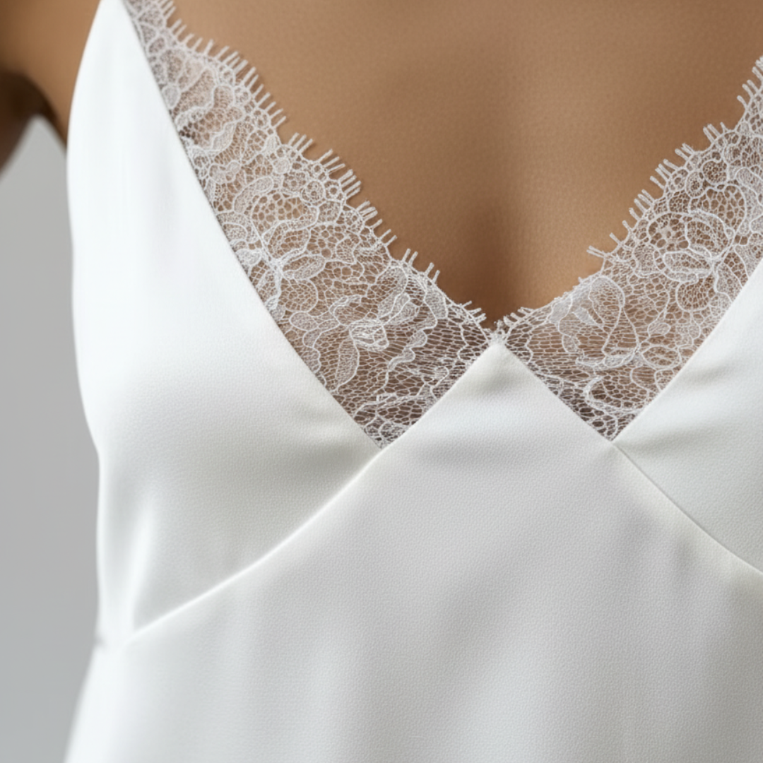 White Satin Mini Slip Dress for Women with V-Neck