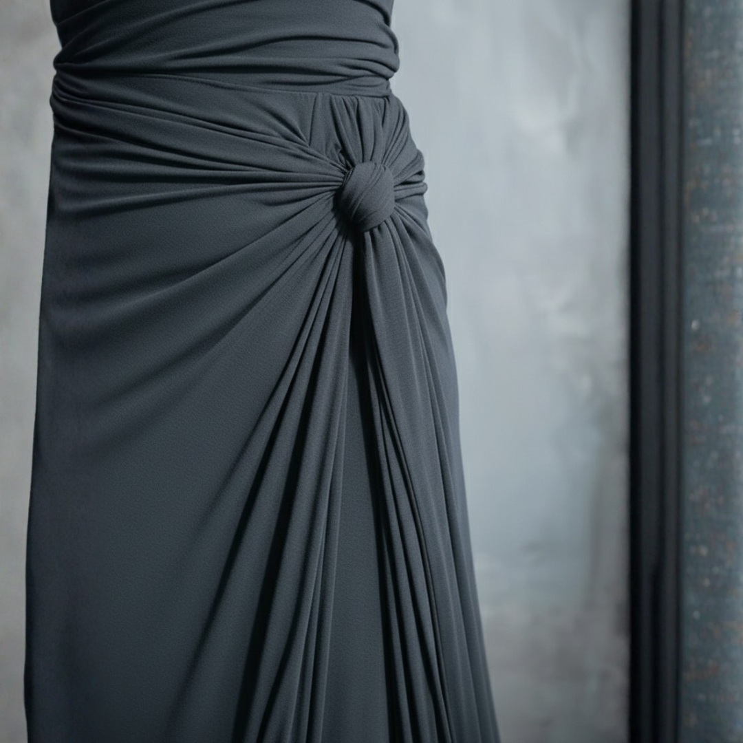 Women's Slim Fit Maxi Dress with Side Knot and Long Sleeves