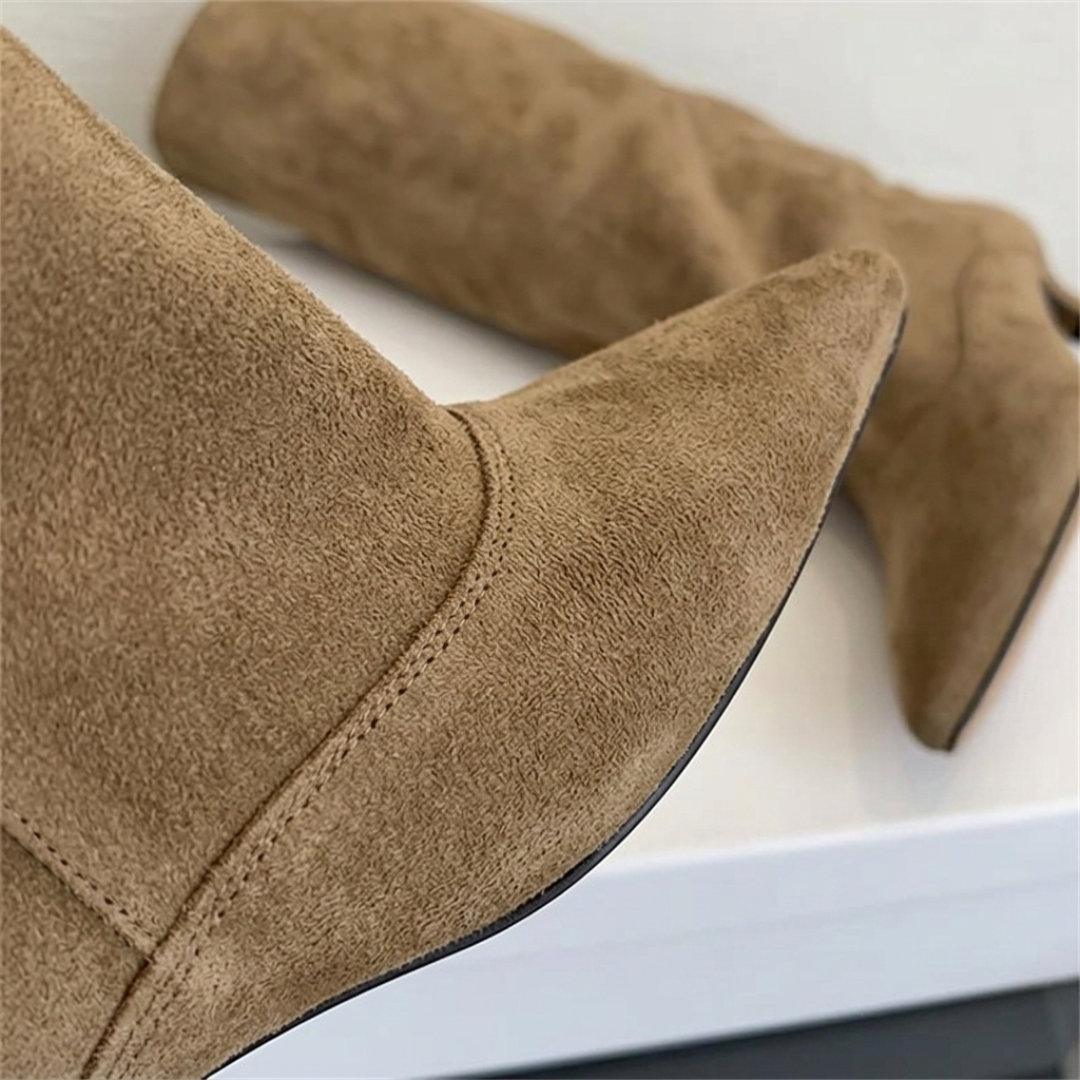 High Women's Pointed Toe Boots with Low Heel