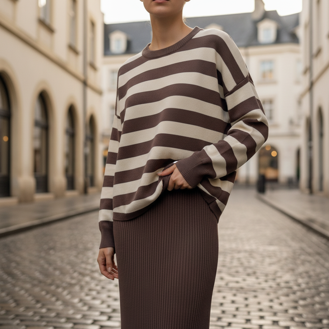 Women's Oversized Striped Sweater with Skirt