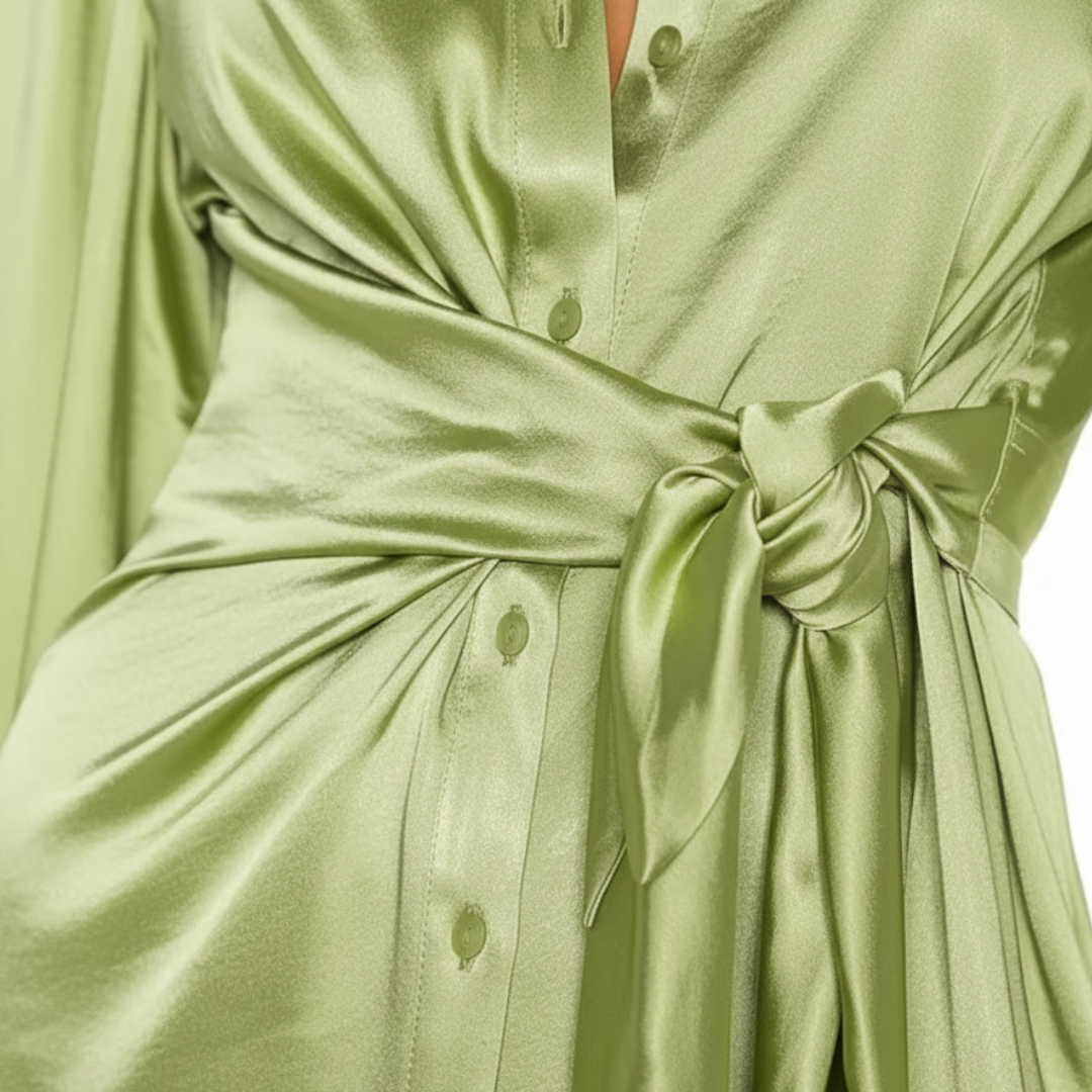 Women's Green Satin Shirt Dress