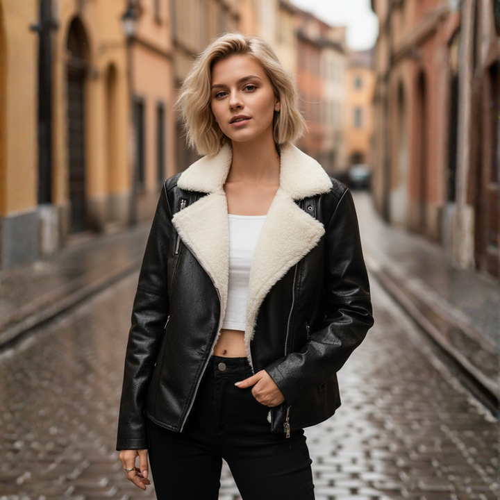 Women's High-Quality Material Jacket with Synthetic Fur Collar