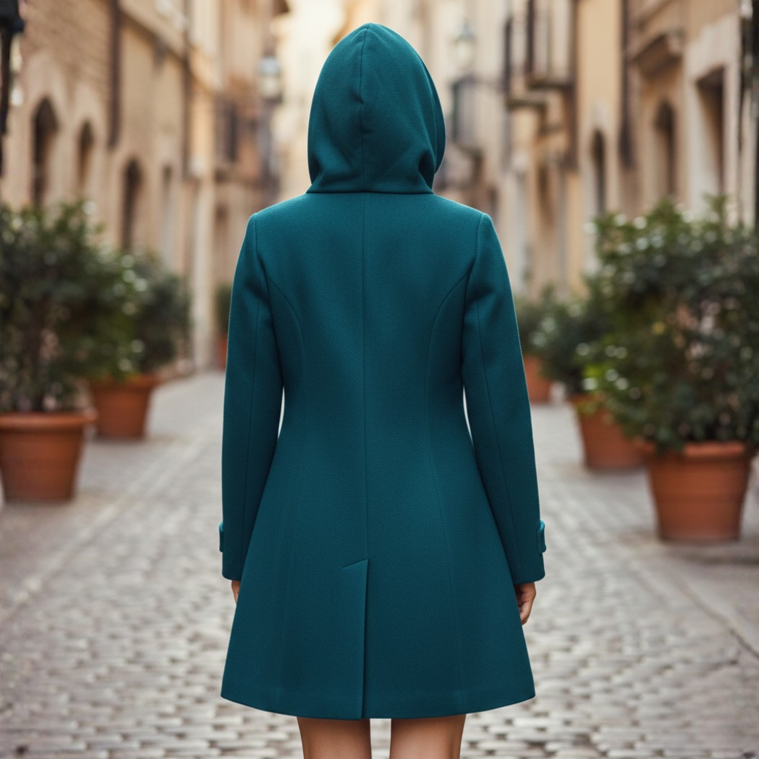 Women's Winter Coat Mixed Material with Hood and Buttons