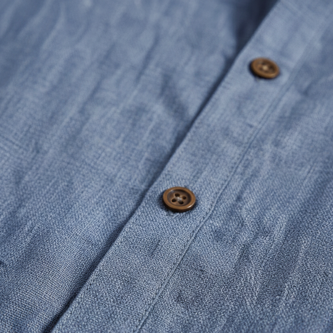 Men's Linen Shirt Set with Mandarin Collar and Short Sleeves Slim Fit
