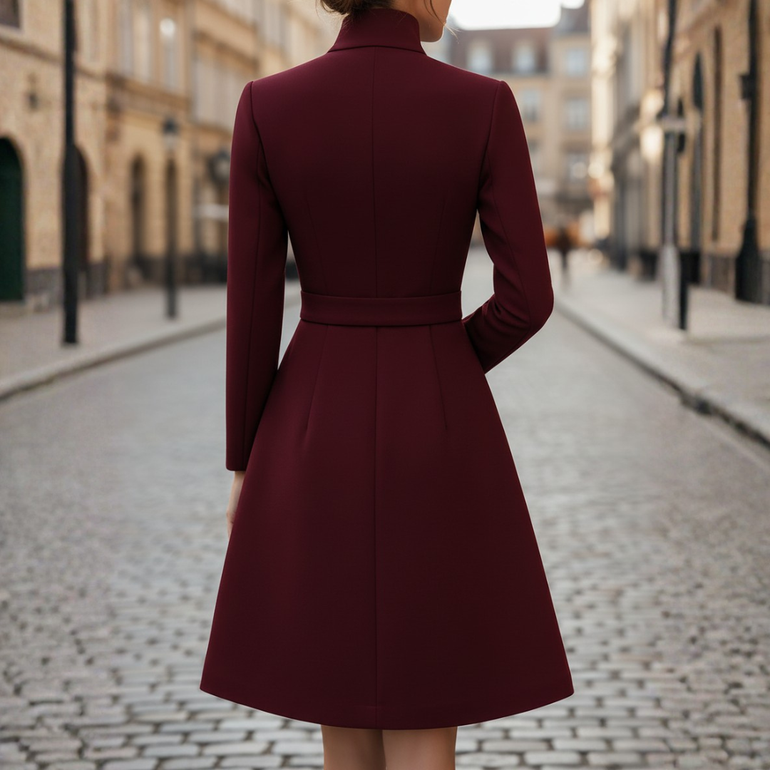 Women's Coat with High Collar and Belt