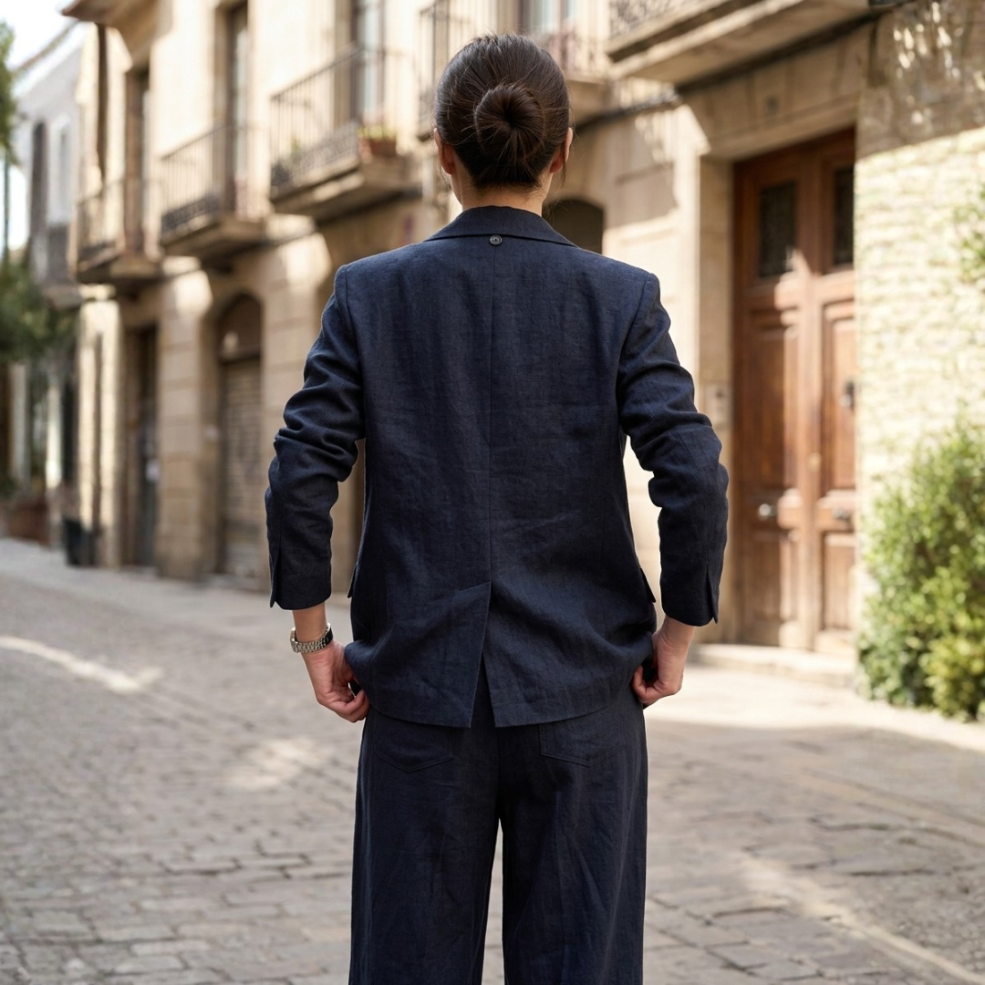 Women's Linen and Cotton Blazer and Pants Set for Spring