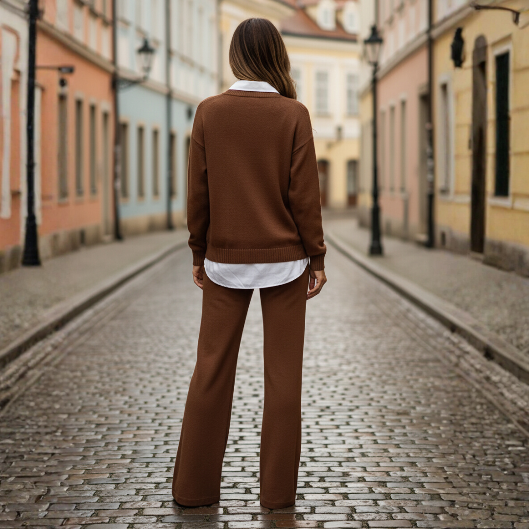 Women's Sweater with Gold Buttons Crew Neck