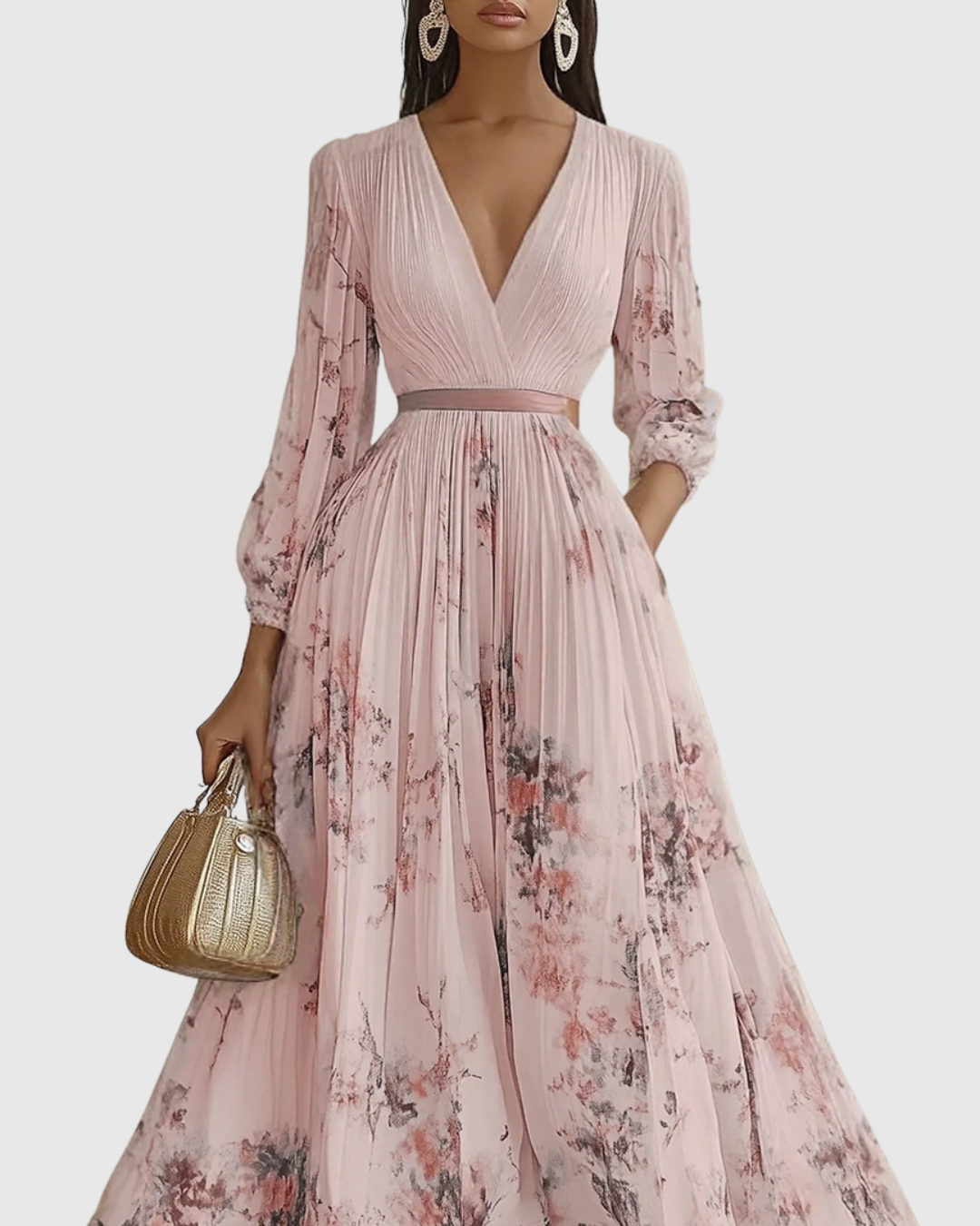 Elegant Pleated Satin Maxi Dress for Women