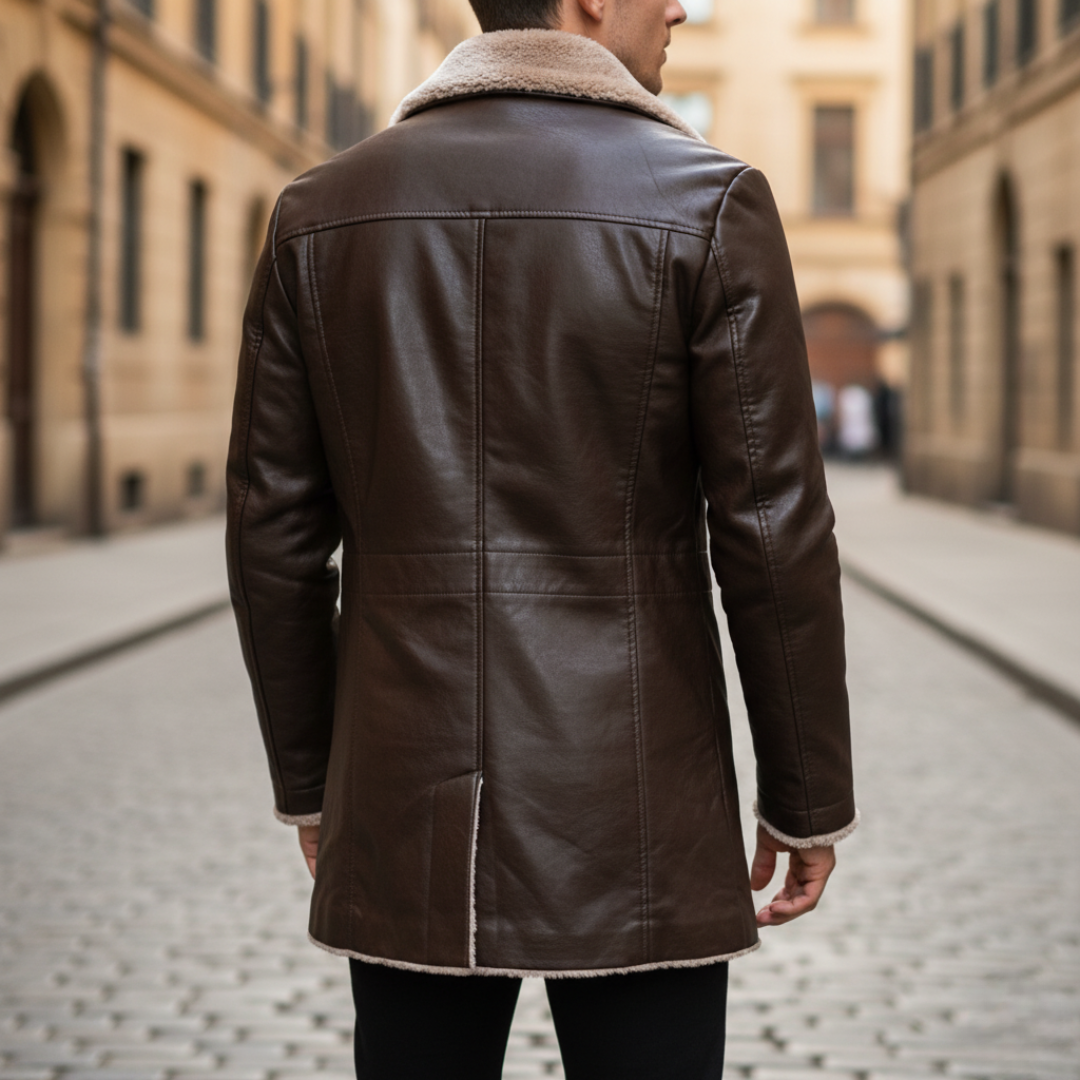 Men's Winter Jacket with Leather Effect Mixed Fabric