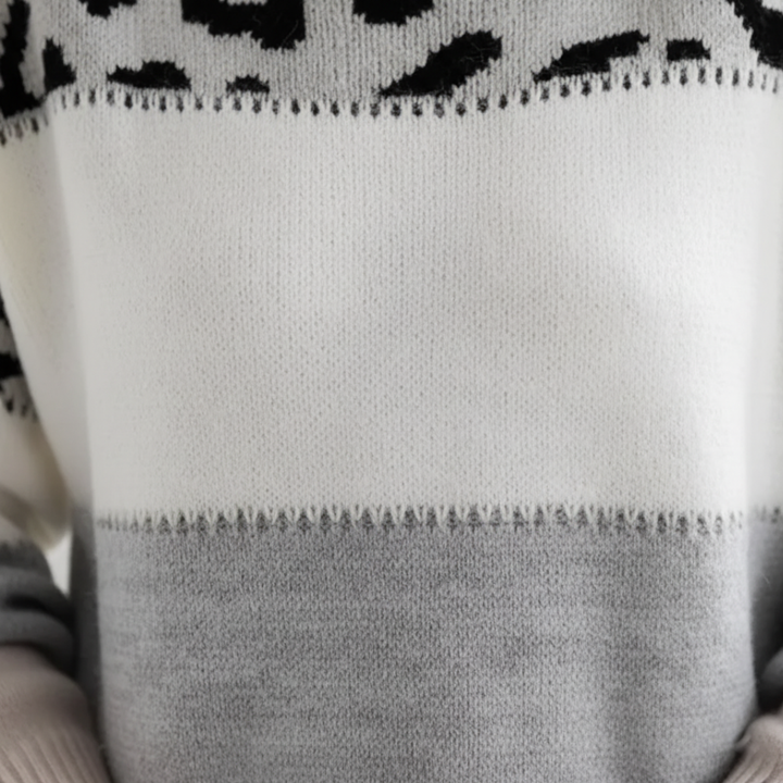 Maglione da donna a blocchi di colore con stampa leopardata