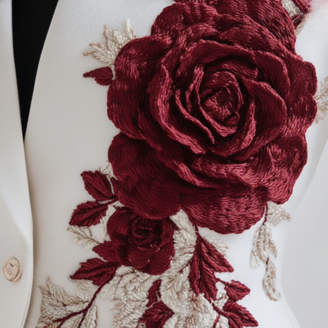 Women's White Jacket with Floral Embroidery