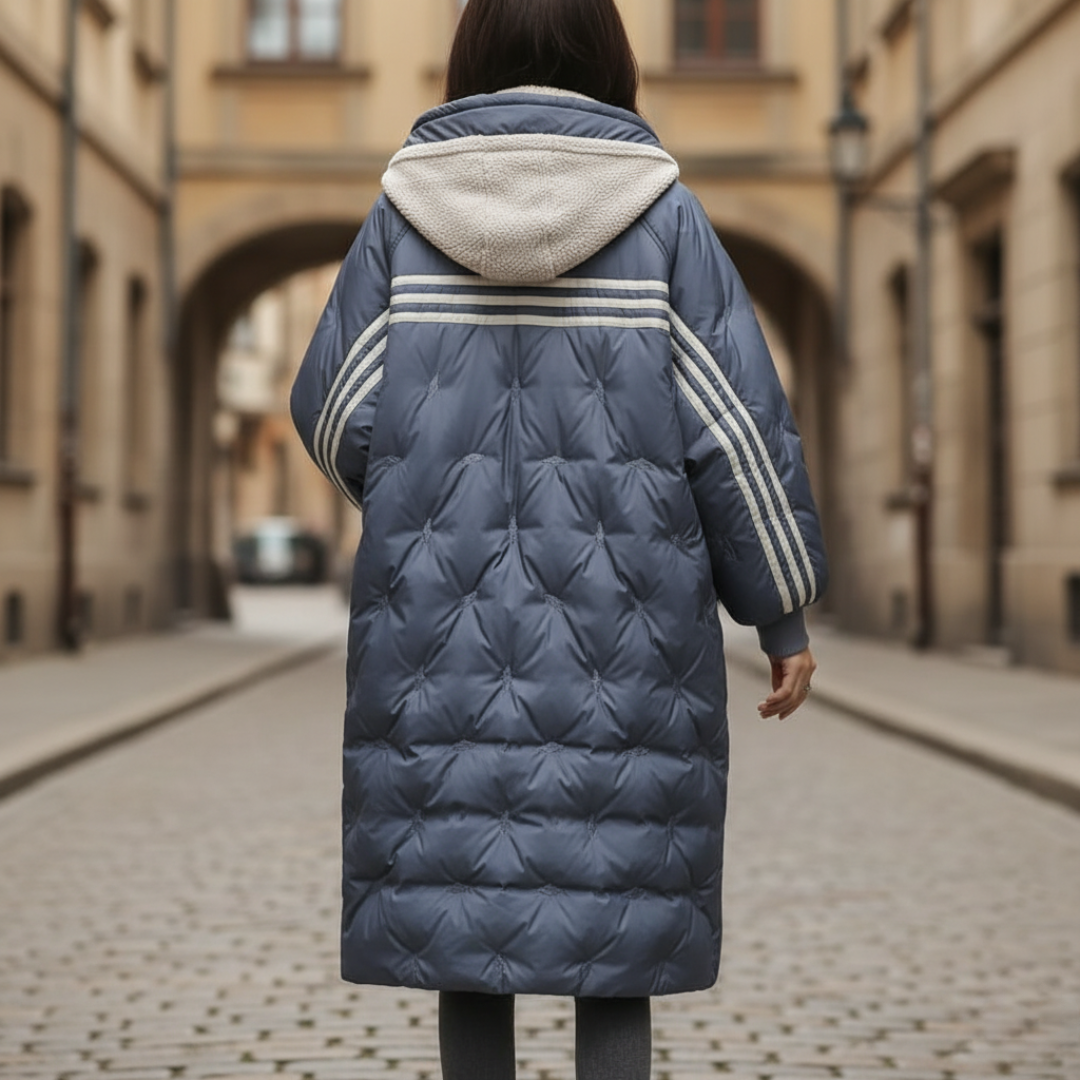 Long Women's Down Jacket in Technical Fabric with Hood