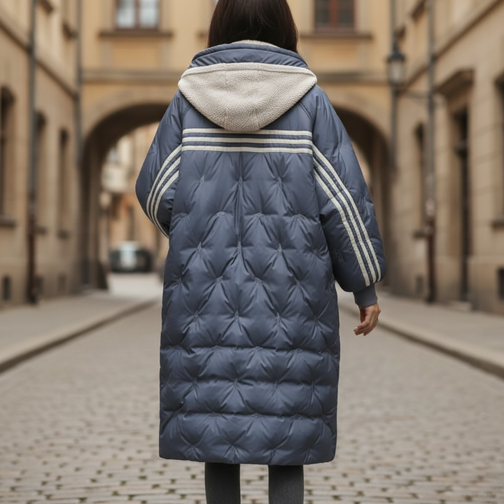Long Women's Down Jacket in Technical Fabric with Hood