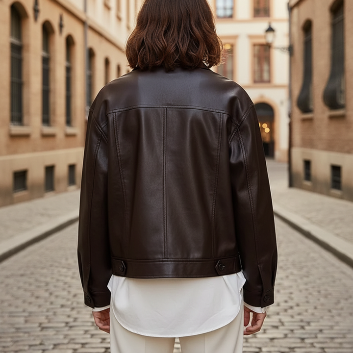 Women's Synthetic Leather Jacket with Buttons