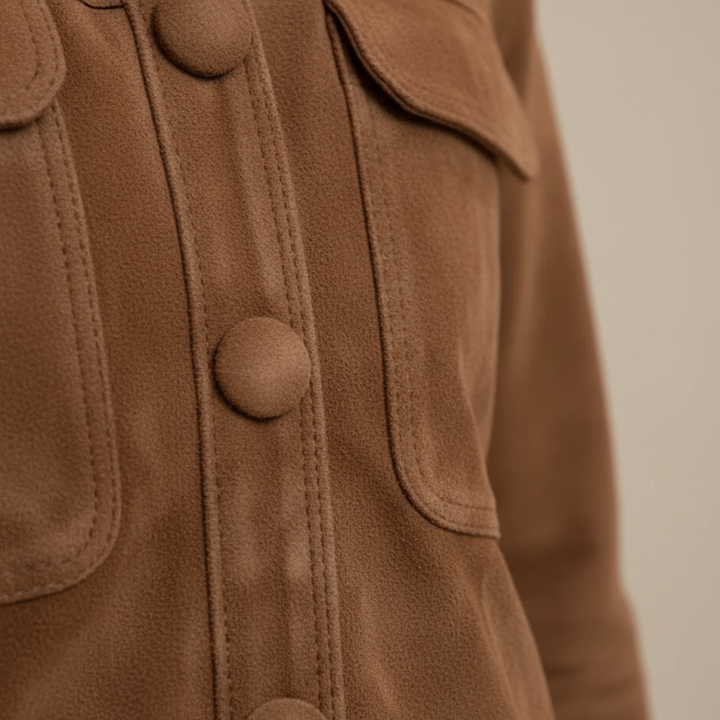 Women's Brown Soft Material Jacket with Buttons