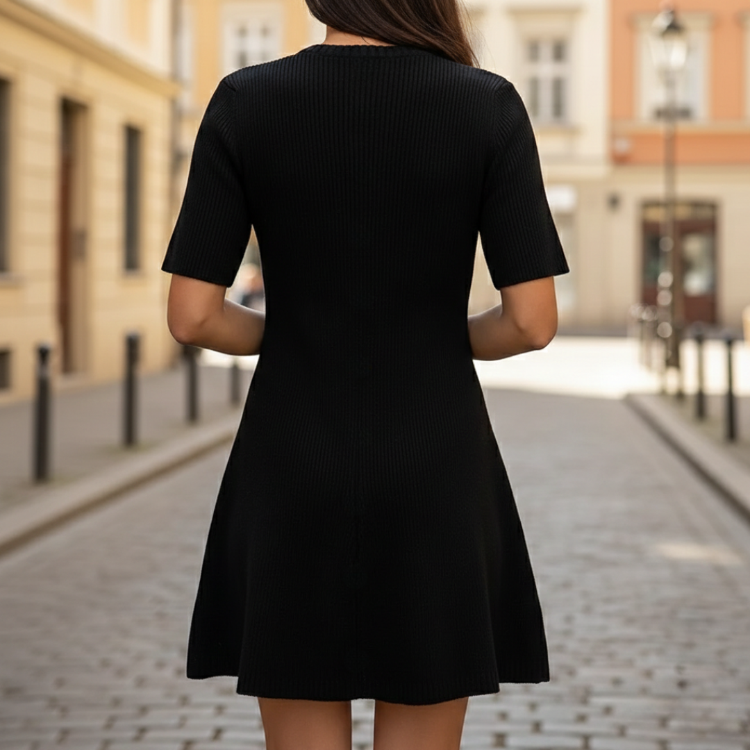 Elegant Mini Knit Dress with Metal Buttons for Women