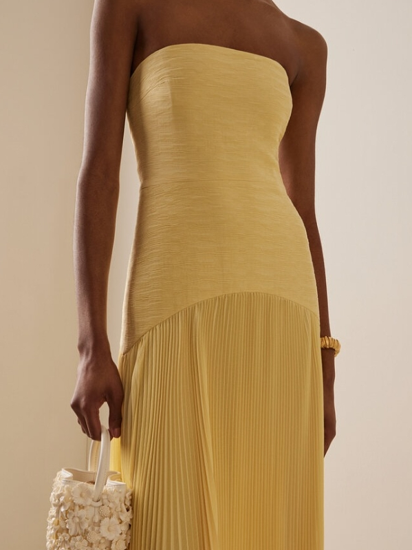 Women's Maxi Strapless Pleated Dress – Elegant