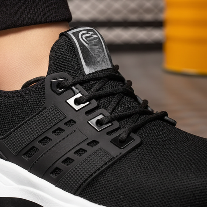 Sneakers da uomo in mesh con suola bianca e nera
