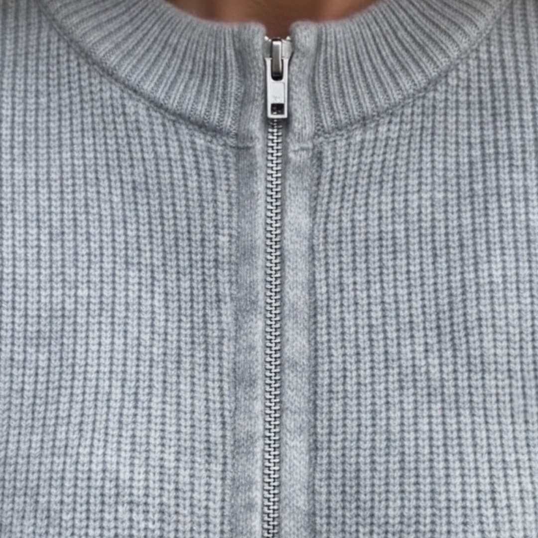 Women's Knitted Cardigan with Zip and Front Pockets