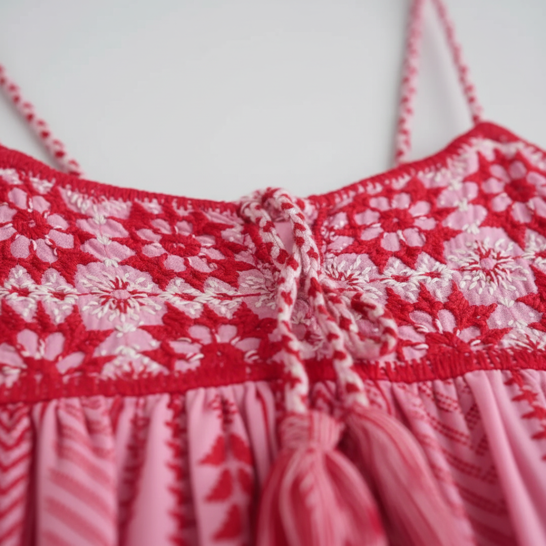 Women's Pink Maxi Dress with Thin Straps