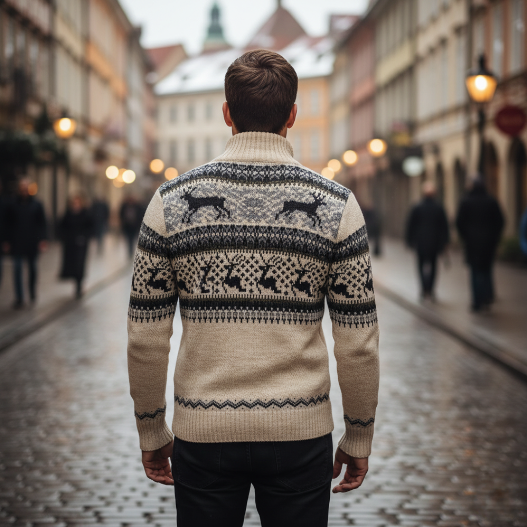 Men's Sweater with Zip and Christmas Pattern