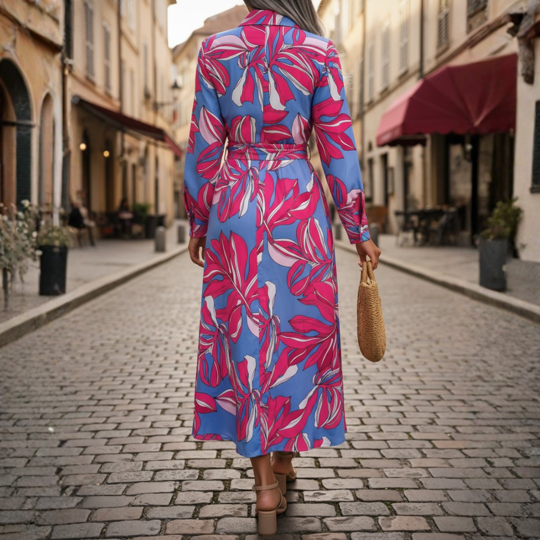 Maxi Shirt Dress for Women with Floral Print, Long Sleeves, and Buttons