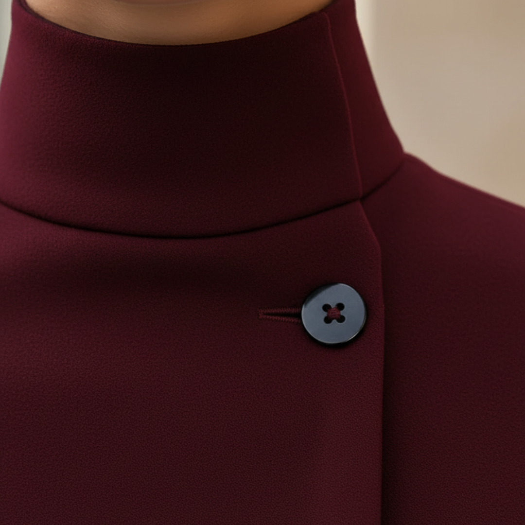 Women's Coat with High Collar and Belt