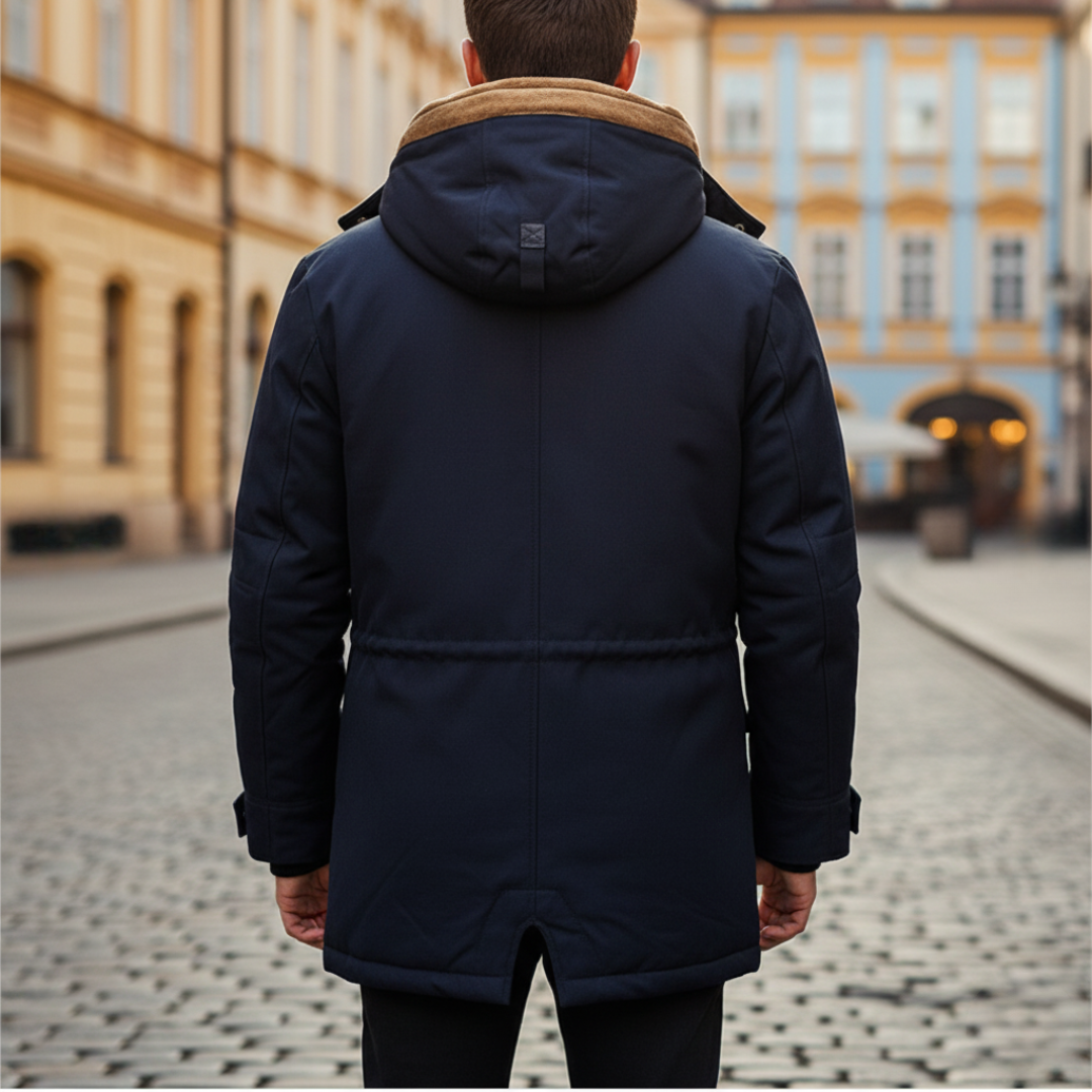 Men's Waterproof Jacket with Hood and Faux Fur Lining
