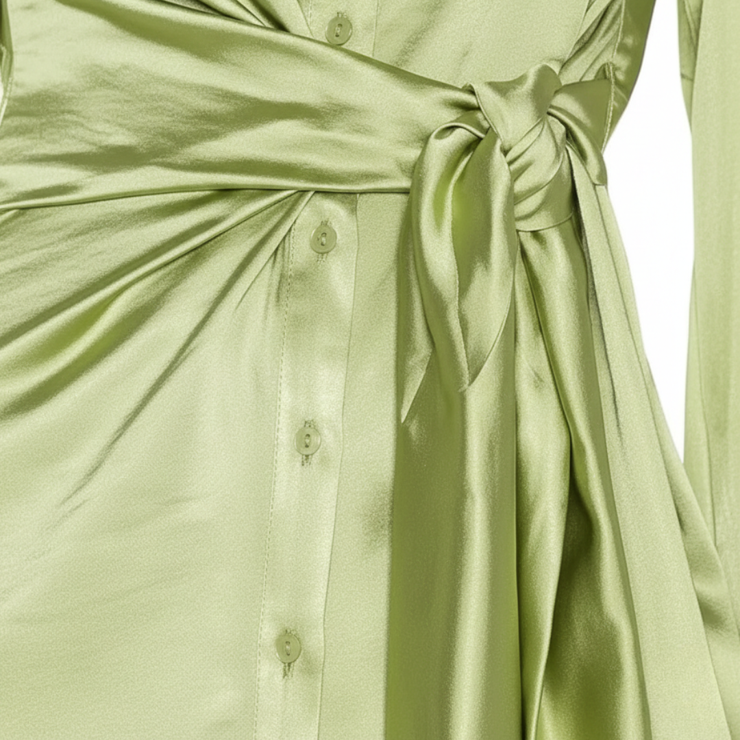 Women's Green Satin Shirt Dress