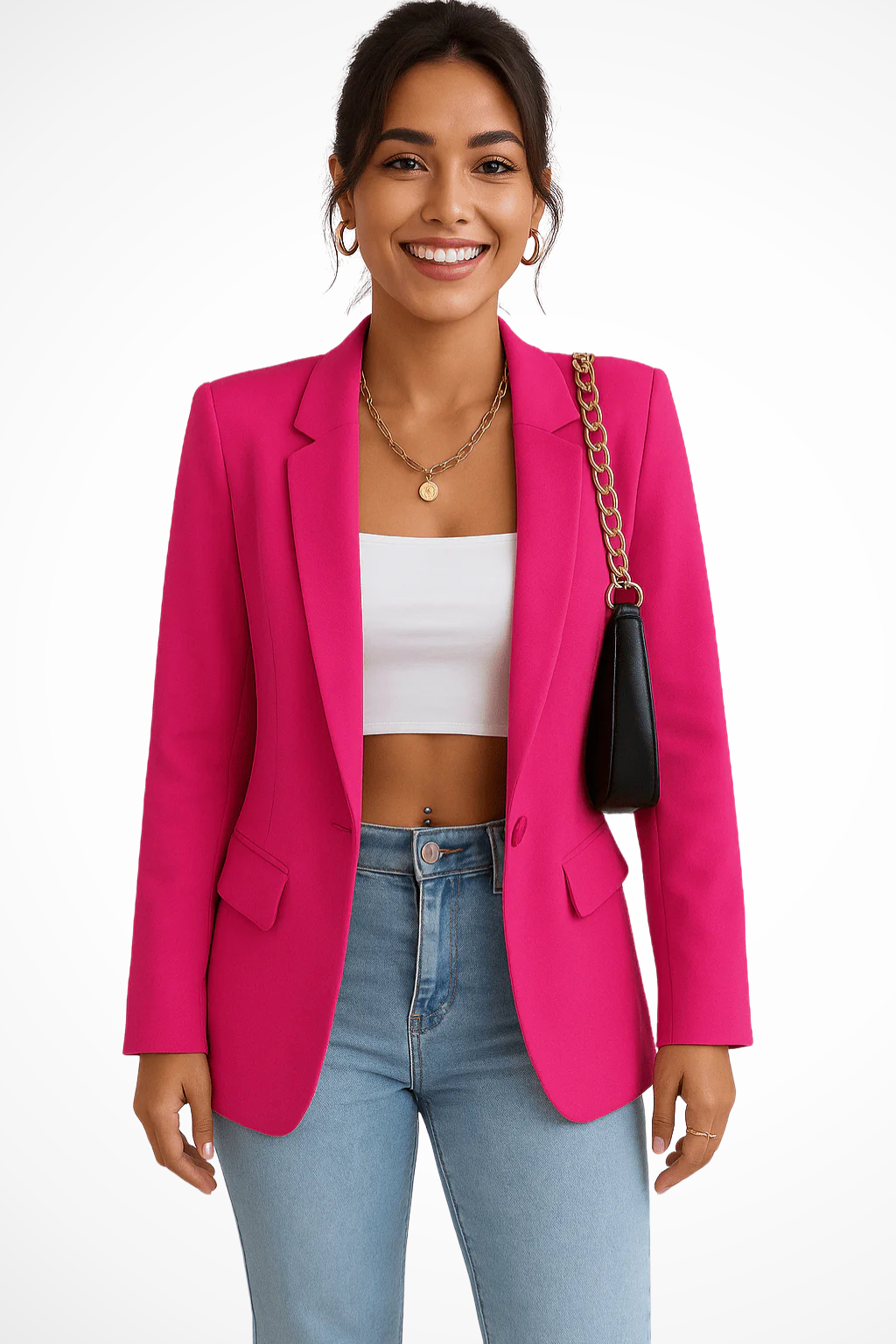 Elegant Chic Slim Fit Women's Blazer with Long Sleeve Buttons
