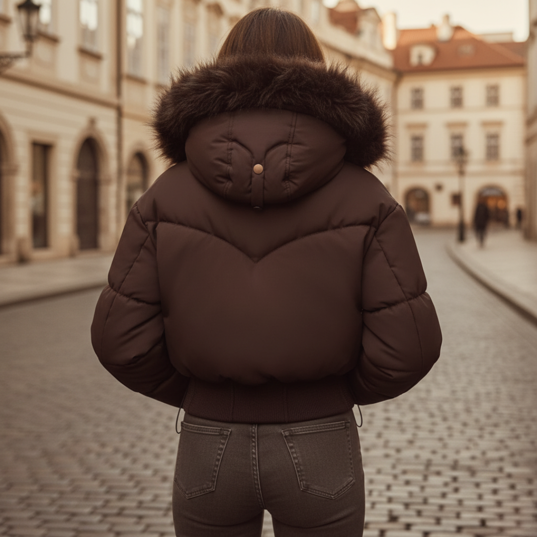 Women's Puffer Jacket with Hood Synthetic Fur Waterproof Material