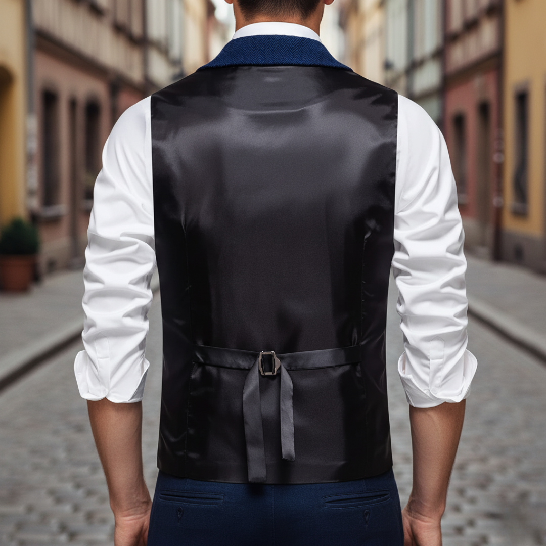 Men's Slim Fit Houndstooth Tweed Vest with Lapels and Buttons