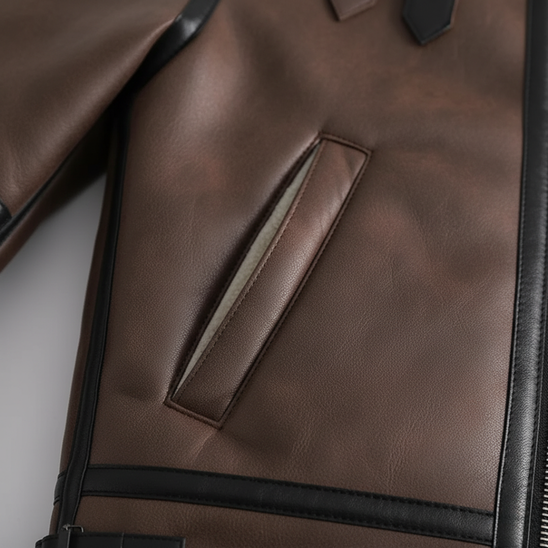 Men's Aviator Jacket Faux Leather with Sherpa Lining