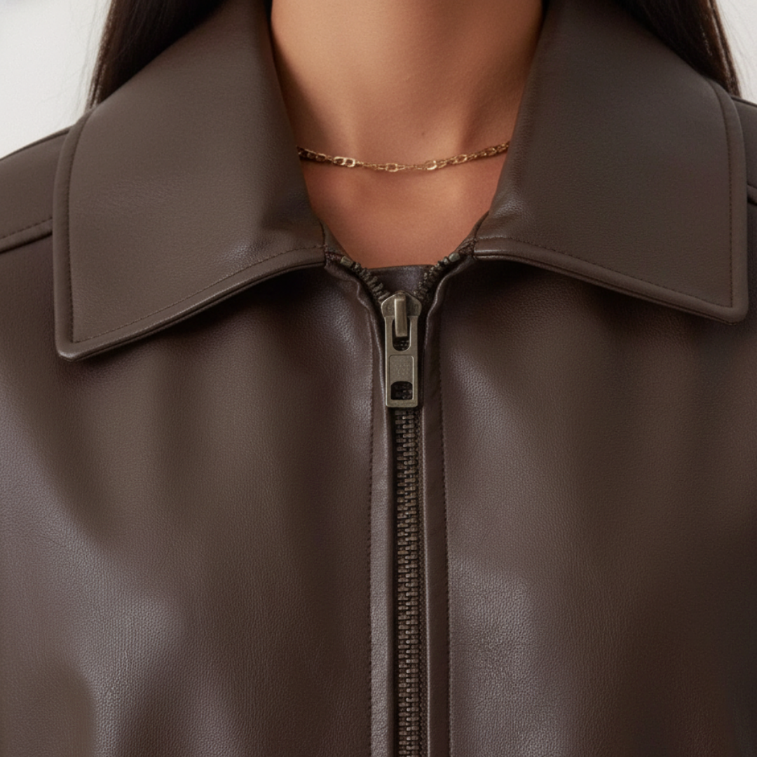 Oversized Women's Bomber Jacket in Leather Effect Fabric