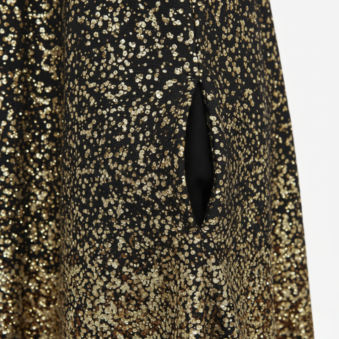 Women's Midi Dress Black Gold Mix