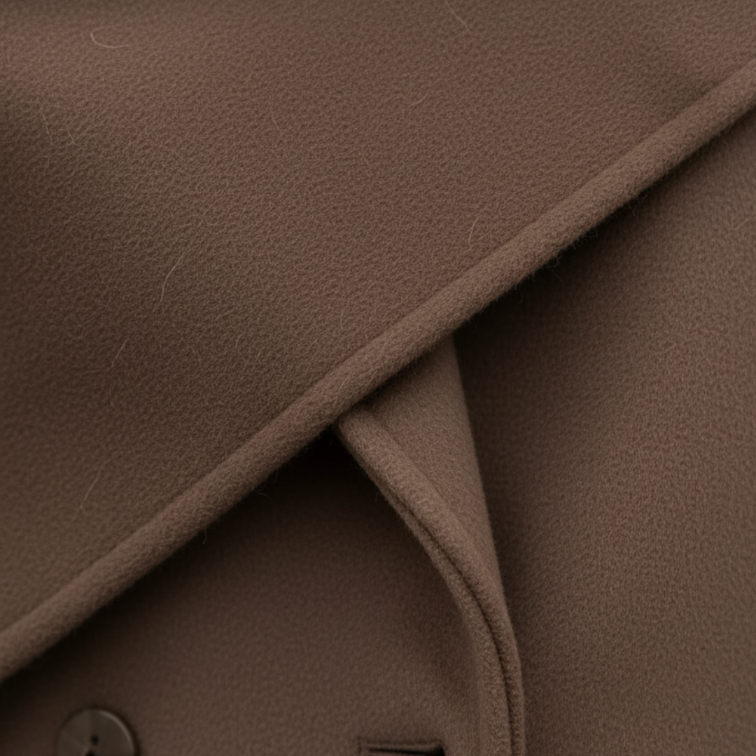 Brown Long Women's Coat with Double-Breasted Design and Cape