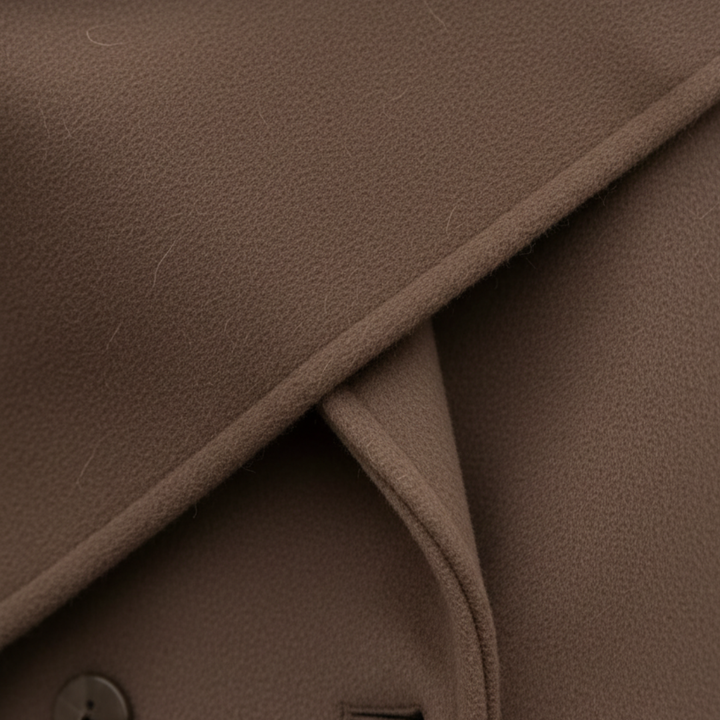 Cappotto lungo marrone da donna con design doppiopetto e mantella