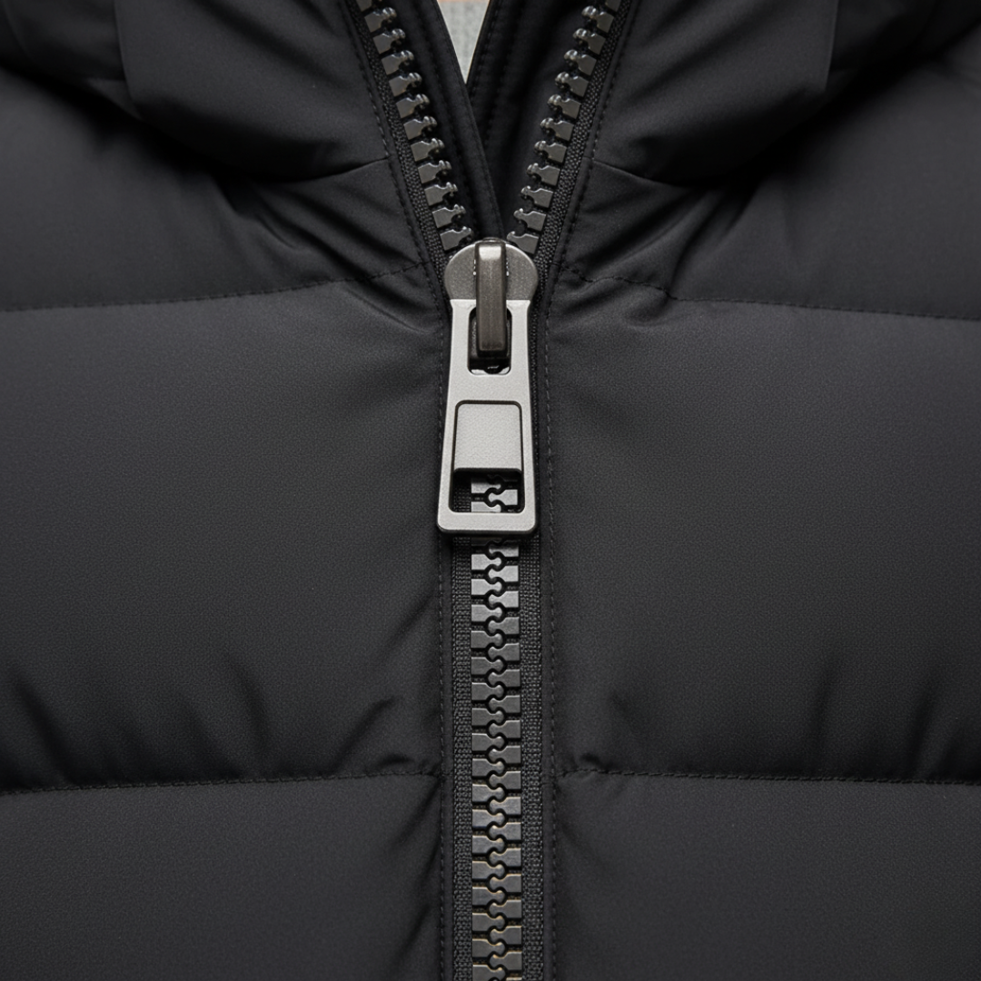 Men's Black Synthetic Material Puffer Jacket